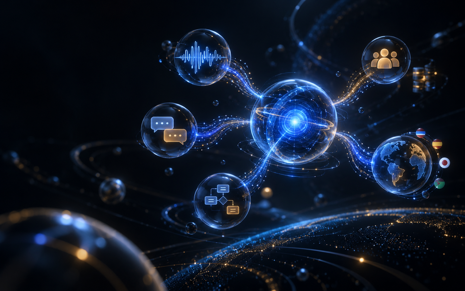 Abstract network of connected voice, conversation and workflow intelligence